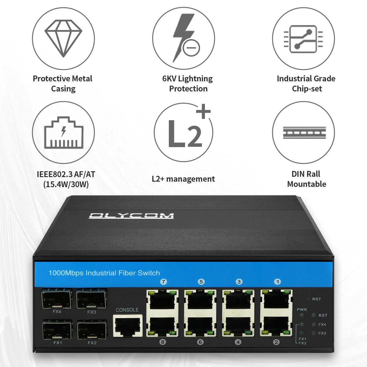 Olycom L2 Managed Gigabit Ethernet 2.5G Fiber 8 Port PoE Switch