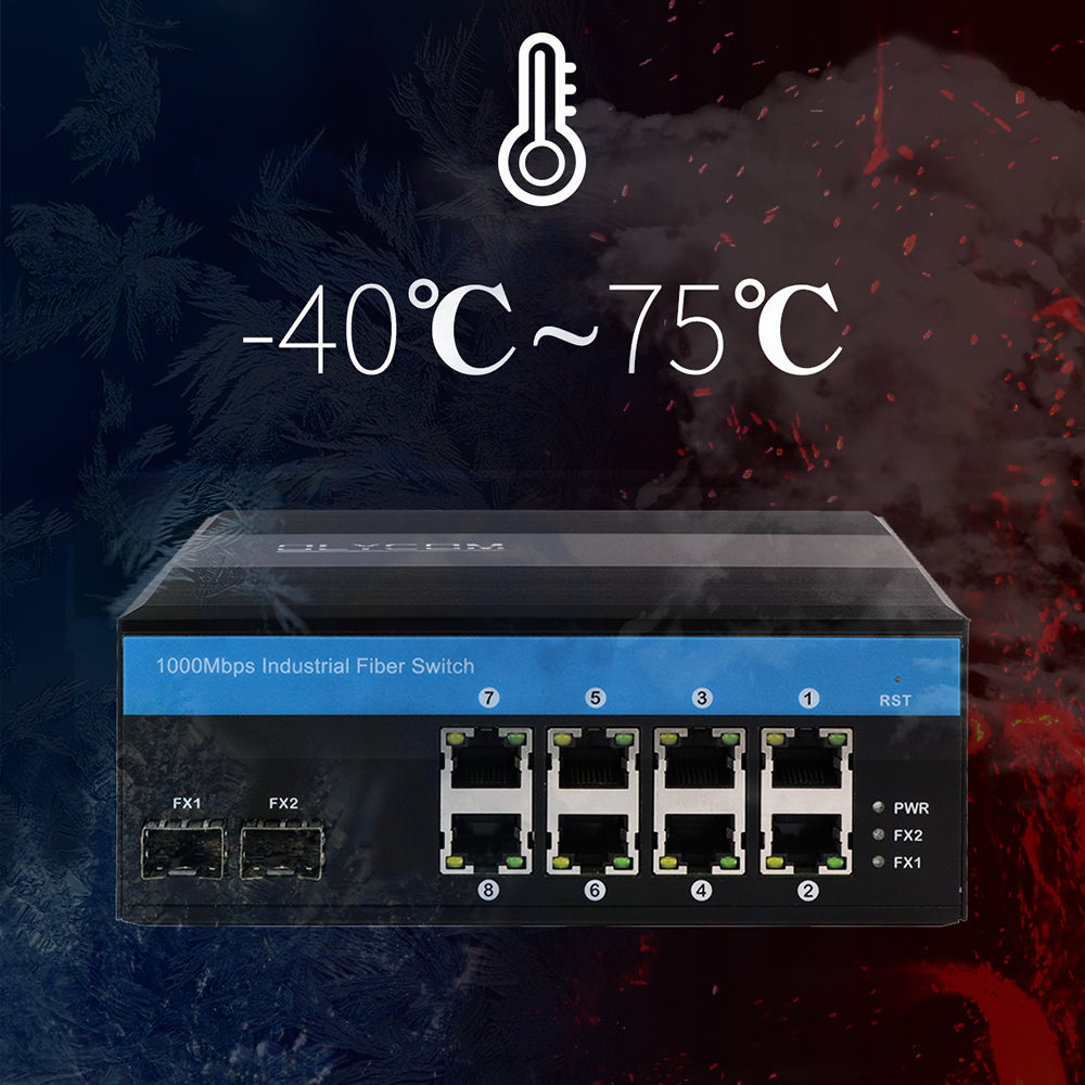 2 Sfp оптоволокно + 8 UTP Открытый гигабитный оптоволоконный оптический промышленный оптоволоконный коммутатор DC48V PoE