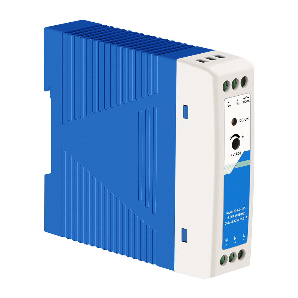 Olycom 12V DIN Rail Power Adapter Industrial grade CE UL Certified Plastic Case