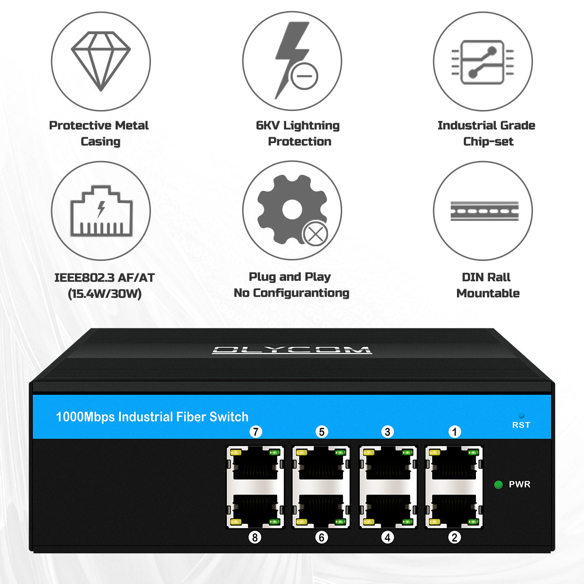 8 Port E-mark Ethernet Gigabit Industrial PoE Switch