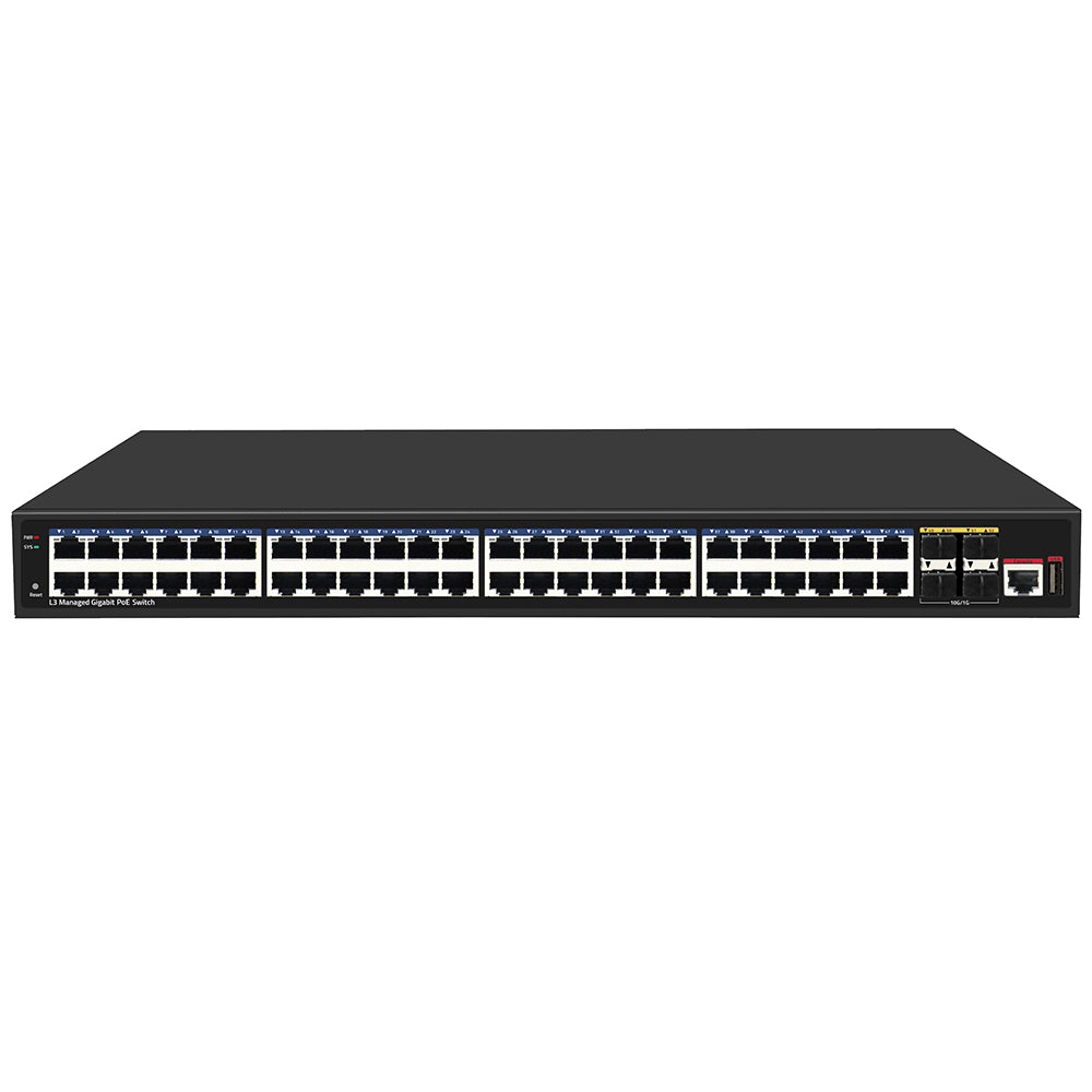 52-Port 10G Uplink Gigabit L3 Managed PoE Switch 400W Budget AC Powered CE
