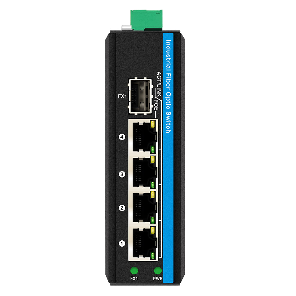 5-Port PoE/PoE+ Booster Gigabit Switch 100/1000M Fiber Industrial Ethernet Unmanaged