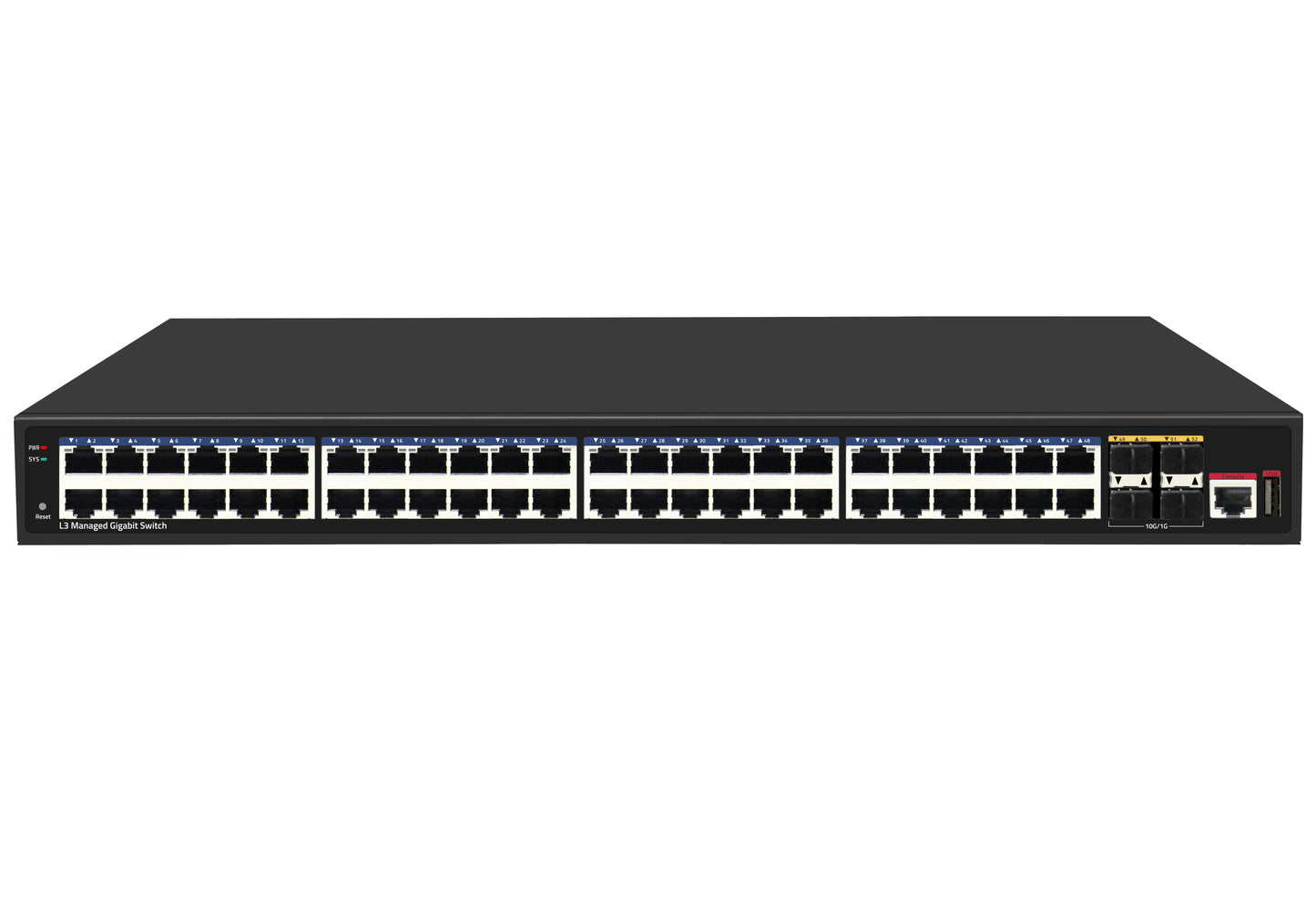 52-Port Gigabit Layer 3 Managed Ethernet Switch 10G Uplink Single AC Powered Fanless