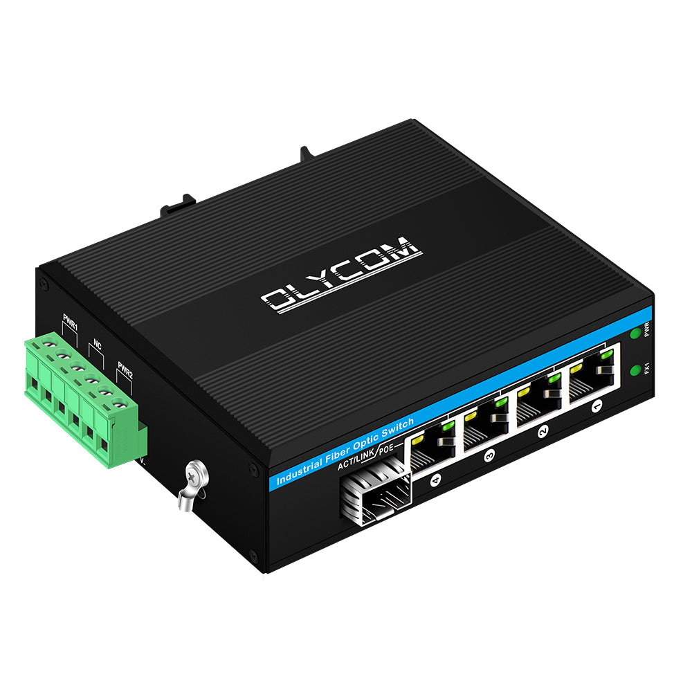 5-Port PoE/PoE+ Booster Gigabit Switch 100/1000M Fiber Industrial Ethernet Unmanaged