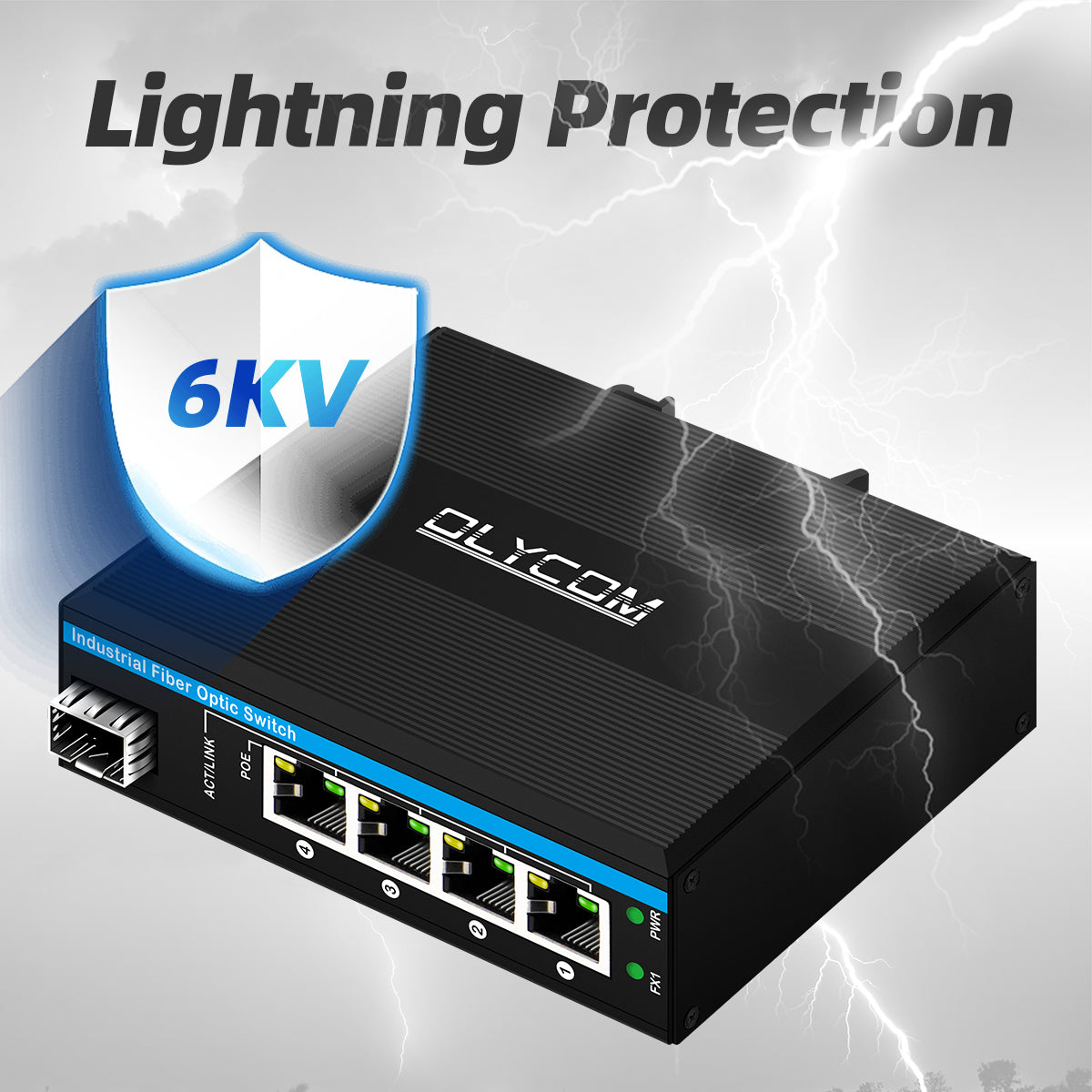 4 Port Industrial Fast Ethernet PoE Fiber Optic Switch