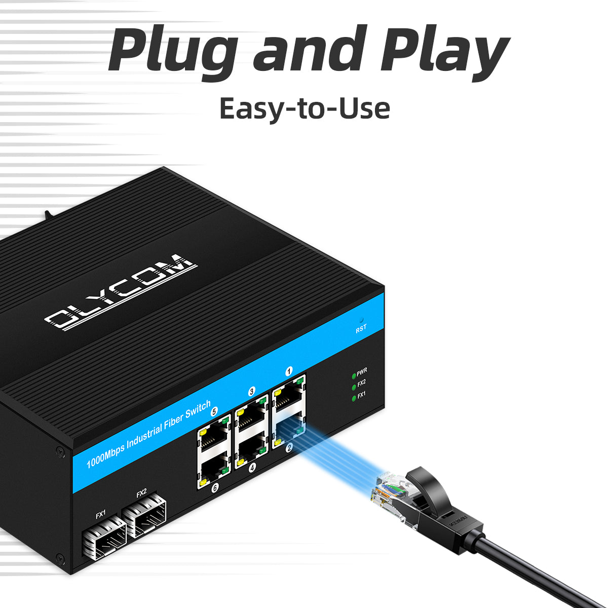 Olycom 8 Port Active PoE Gigabit Ethernet DIN Rail Fiber Switch
