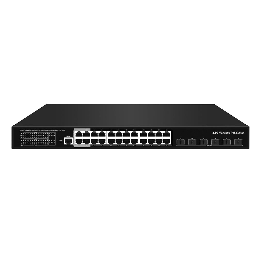 24 Port 2.5G PoE Switch L3 Managed With 10G Uplink 400W PoE AC Powered Fanless