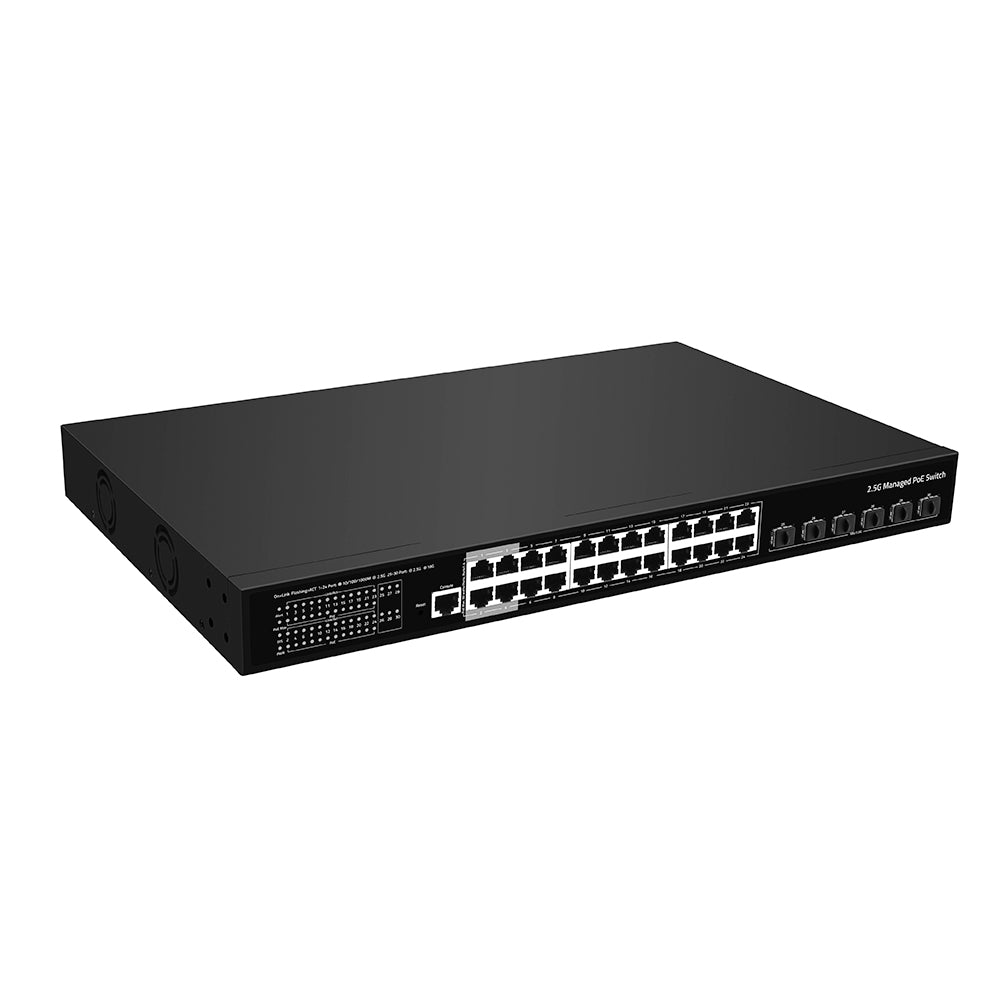 24 Port 2.5G PoE Switch L3 Managed With 10G Uplink 400W PoE AC Powered Fanless