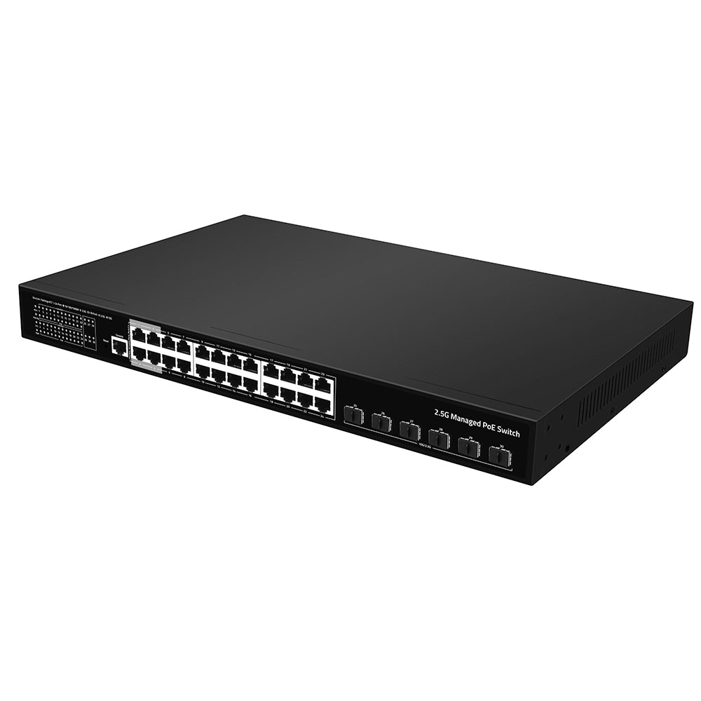 24 Port 2.5G PoE Switch L3 Managed With 10G Uplink 400W PoE AC Powered Fanless