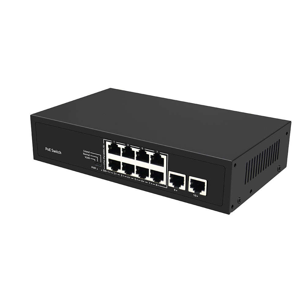 10 Port Fast Ethernet PoE Network Switch Gigabit Uplink 120W Unmanaged CE Approved