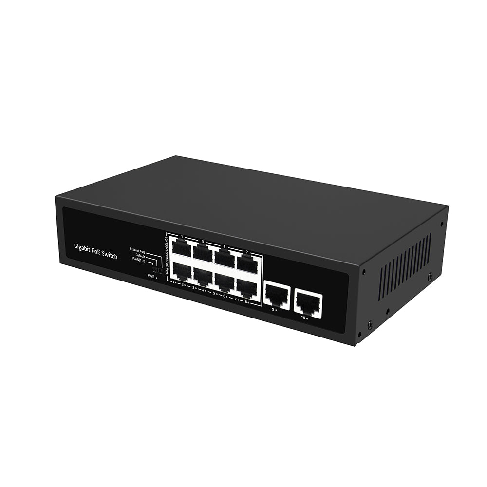 10-Port PoE Switch Full Gigabit Ethernet Single AC Powered Rack Mounted CE