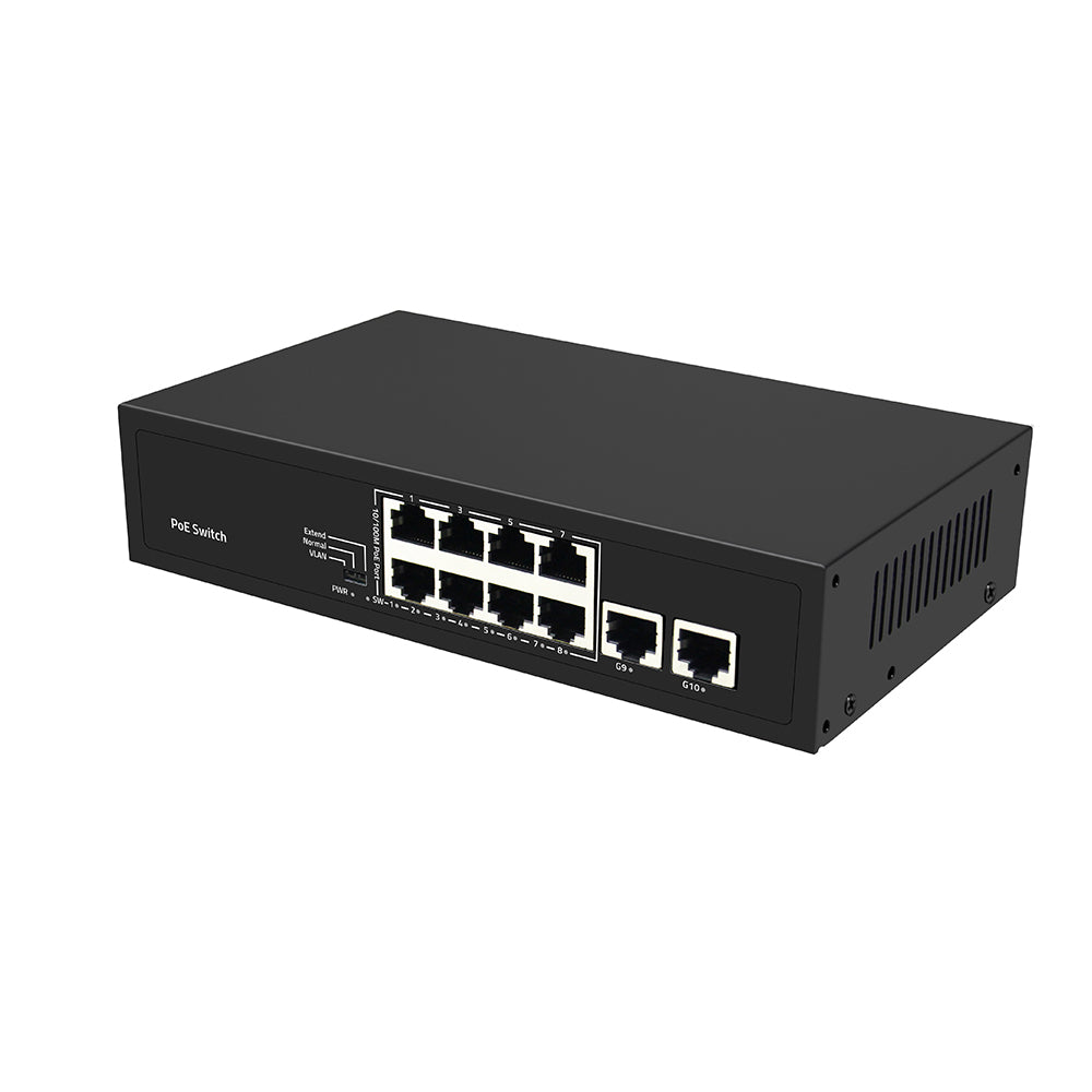 Olycom 8 Port PoE Switch Fast Ethernet with Gigabit Uplink Fanless AC Powered