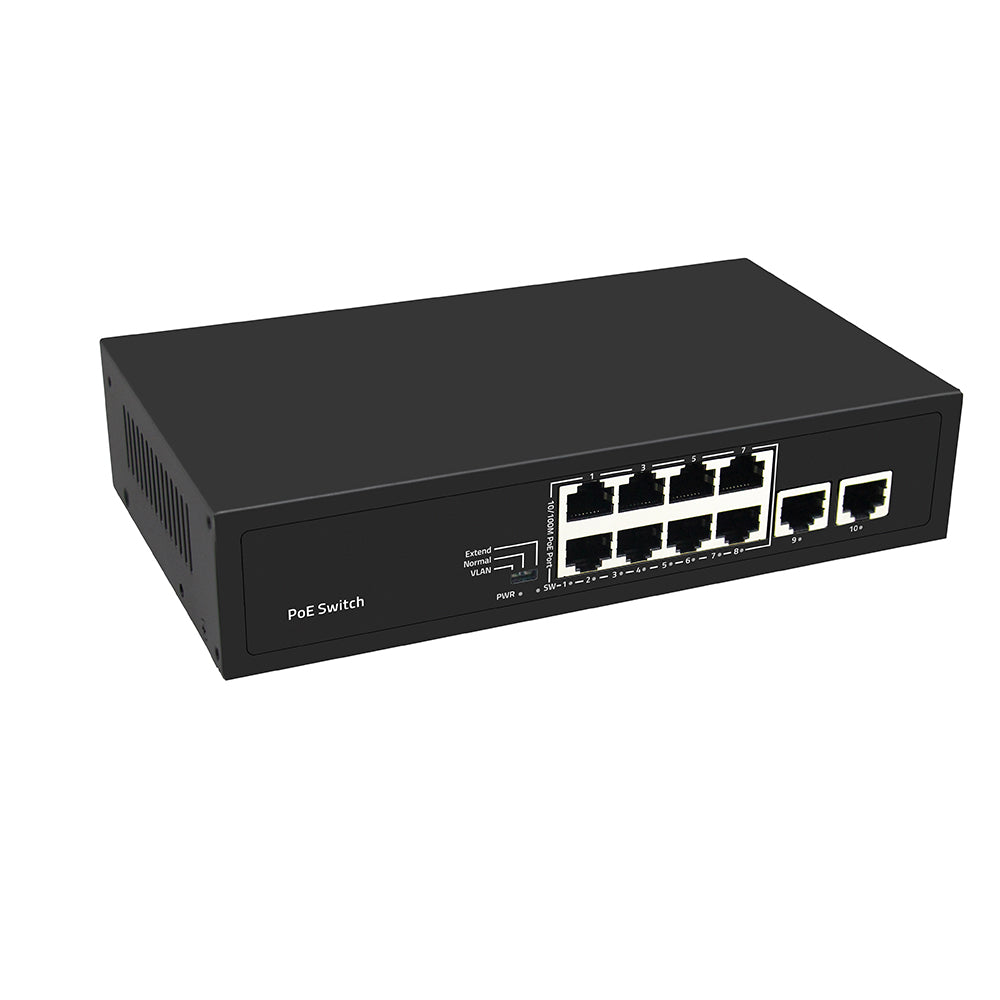 10 Port Fast Ethernet PoE Network Switch Gigabit Uplink 120W Unmanaged CE Approved