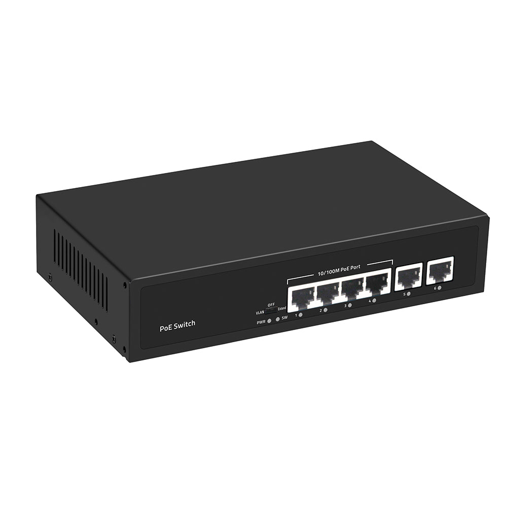6 Port Fast Ethernet PoE Network Switch AC Input 15.4W/30W for IP Cameras