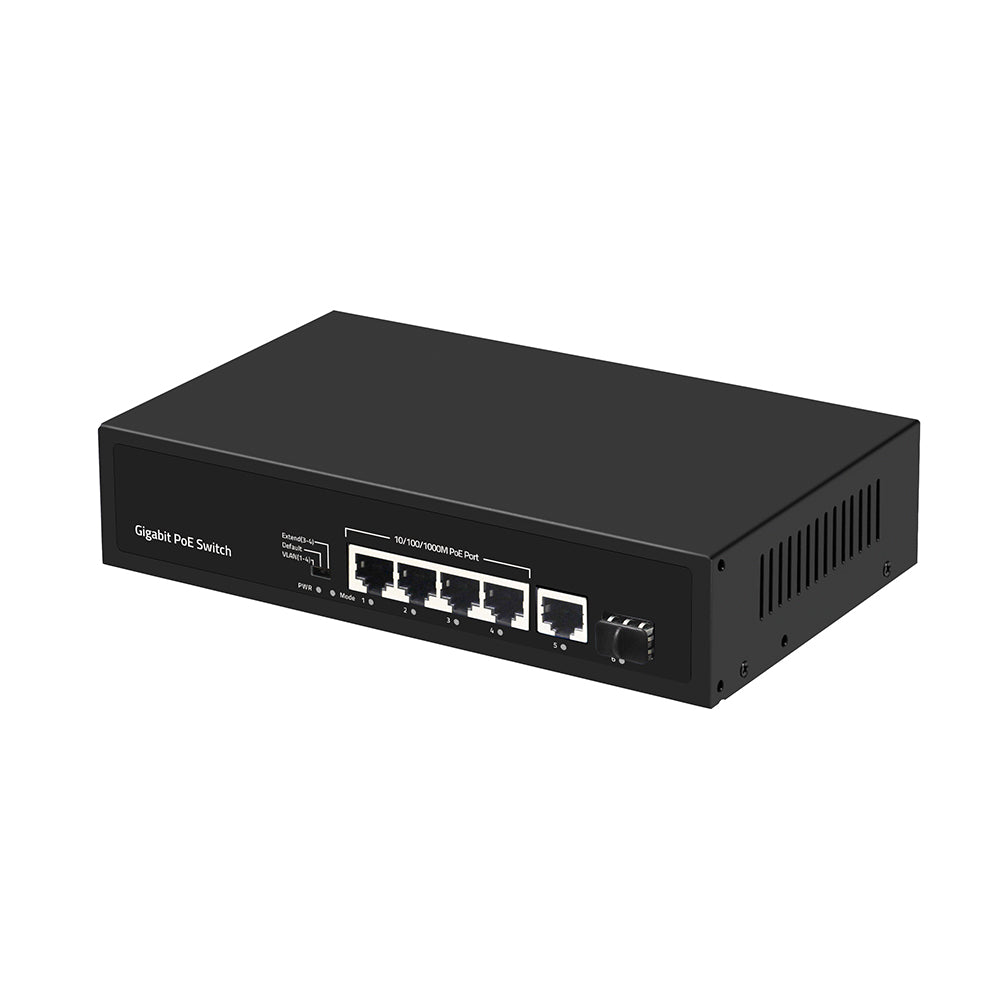 6-Port Full Gigabit PoE Fiber Switch 60W Budget 15.4W 30W Standard Unmanaged