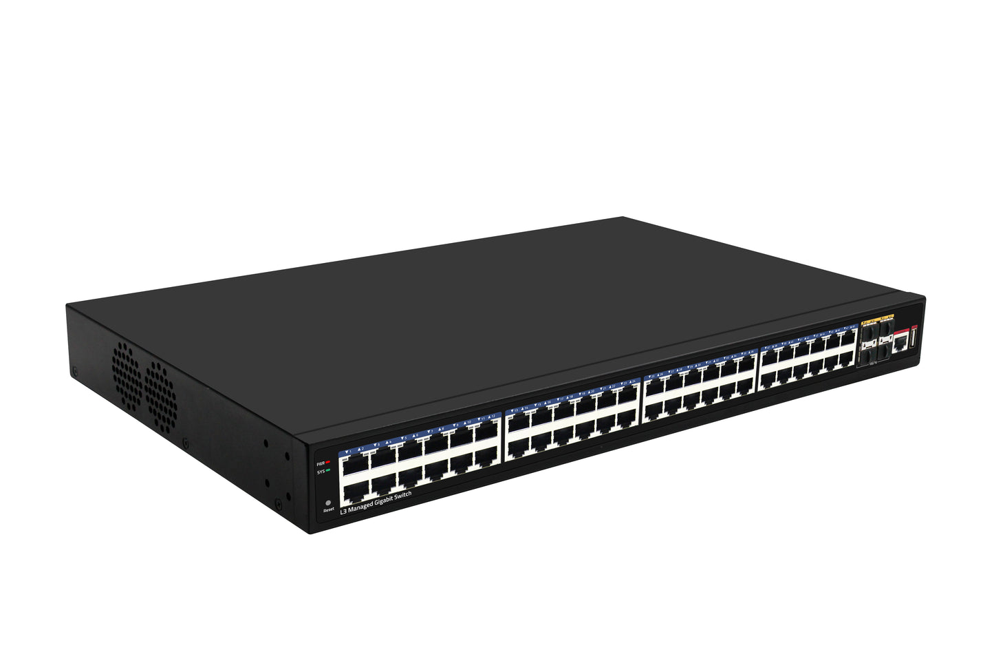 52-Port Gigabit Layer 3 Managed Ethernet Switch 10G Uplink Single AC Powered Fanless