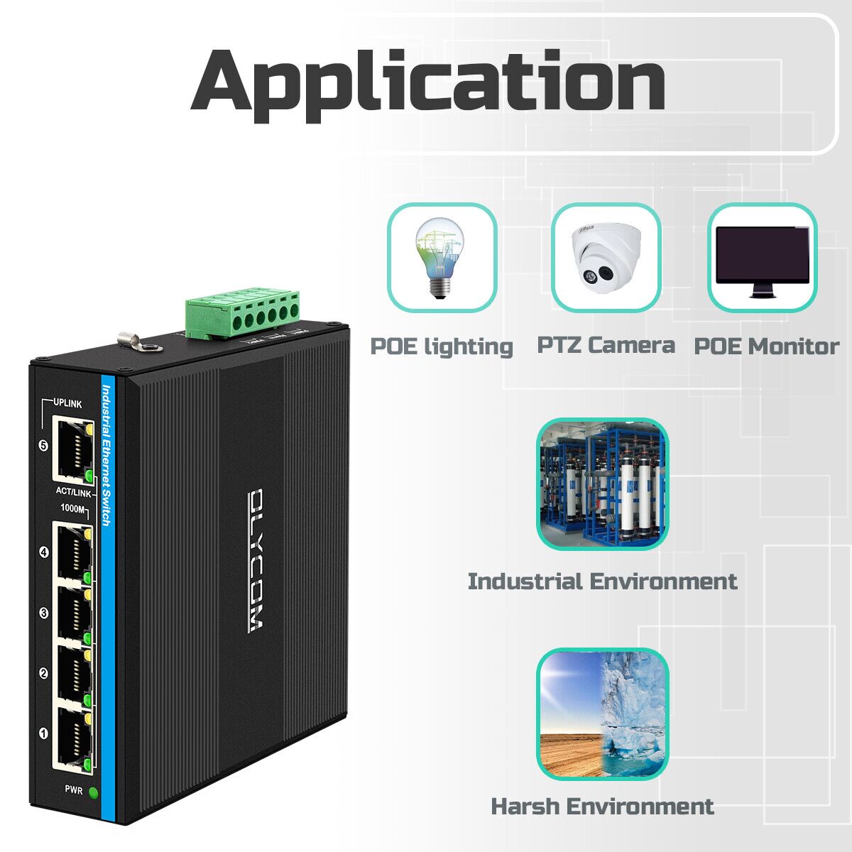 5 Port Unmanaged DIN Rail E-mark PoE Network Switch