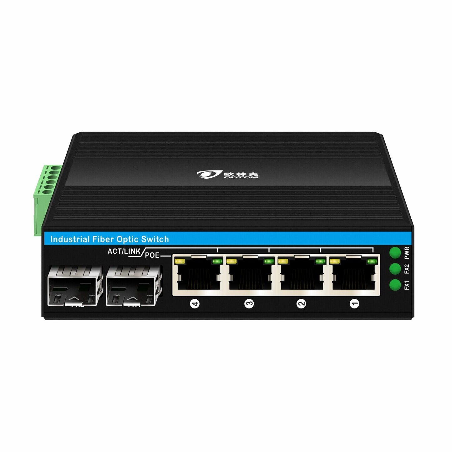 Olycom Fast Ethernet DIN Rail 100M Fiber 4 Port PoE Switch