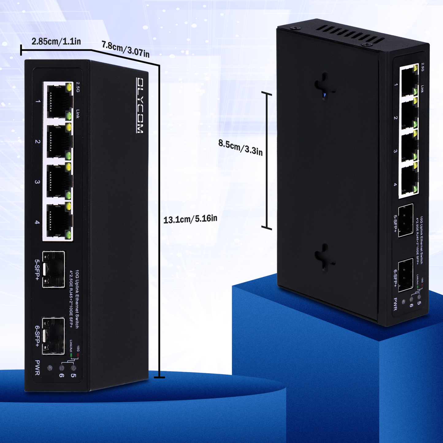 6 Port 2.5G Network Switch with 10G Fiber Uplinks Unmanaged 100M/1G auto-sensing Ethernet Speed