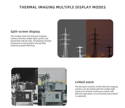 Visiable/ Zoom/ Thermal/ L-aser 4 Cameras in One, 4K Camera, 8x Digital Zoom, 1-160x Super Zoom, 640×512 Thermal Resolution, 30fps, 1/2" 48MP Sensor for 20KM Transmission