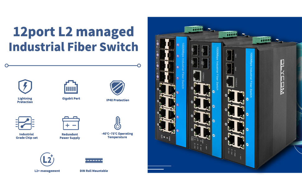 10/100/1000Mbps Managed Industrial POE Fiber Switch ( 4 Fiber to 8UTP)