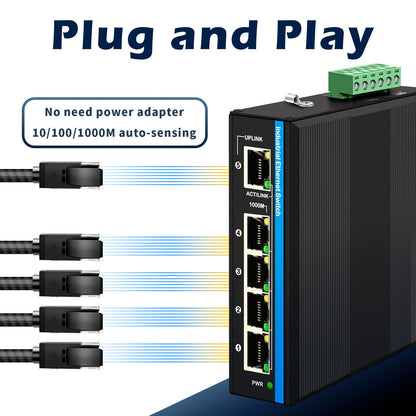 Industrial PoE/PD Gigabit Ethernet Switch IM-WPD054GE 30W/60W/90W Uplink IP40 Rated