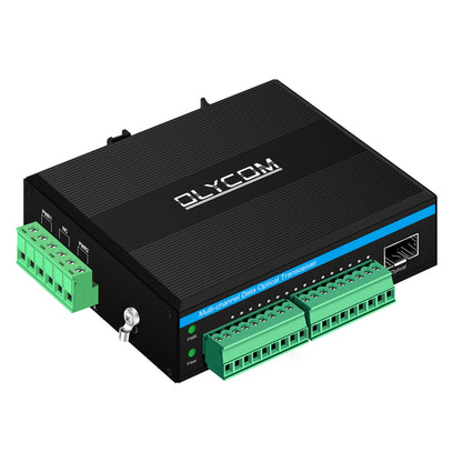 DIN Rail 8-Channel Bidirectional Contact Closure Fiber Optic Transceiver