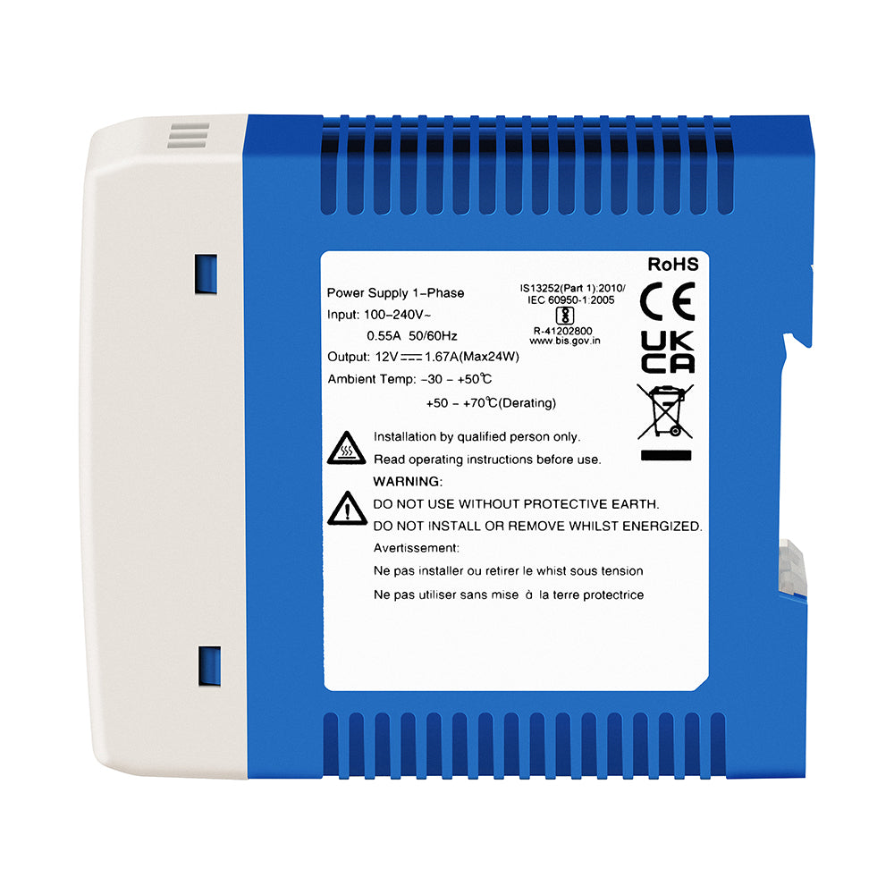 Olycom 12V DIN Rail Power Adapter Industrial grade CE UL Certified Plastic Case