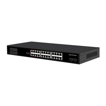 24 Port Gigabit PoE Switch SFP Fiber Uplink 300W PoE 15.4W/30W Rackmount Design