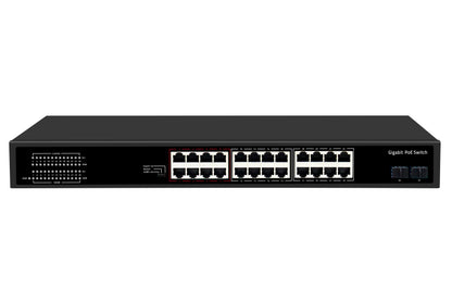 28-Port Gigabit PoE Switch SFP Fiber Unmanaged Fanless 400W Budget Rack Mounted