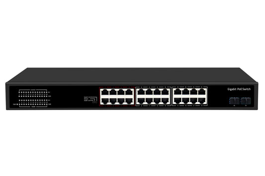 28-Port Gigabit PoE Switch SFP Fiber Unmanaged Fanless 400W Budget Rack Mounted