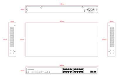 18-Port 10G Uplink 2.5G Ethernet Switch Unmanaged Single AC Powered Fanless Rack Mounted