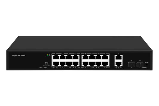 Olycom 20-Port Full Gigabit PoE Fiber Switch 200W/300W PoE AC Powered Fanless CE
