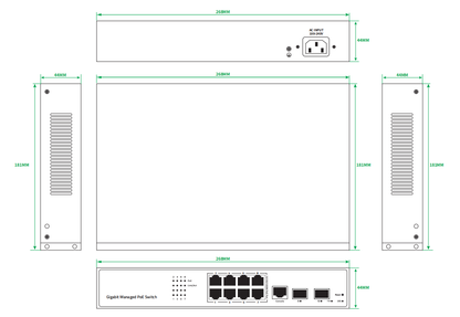 10-Port Full Gigabit Managed PoE Switch 120W 1G SFP Fiber Rack Mounted CE