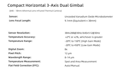 Visiable/ Zoom/ Thermal/ L-aser 4 Cameras in One, 4K Camera, 8x Digital Zoom, 1-160x Super Zoom, 640×512 Thermal Resolution, 30fps, 1/2" 48MP Sensor for 20KM Transmission