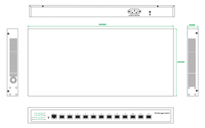 Olycom 12-Port 10G Layer 3 Managed Fiber Switch SFP+ Slots Single AC Powered Fanless