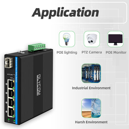 10/100/1000Mbps Industrial Fiber Switch ( 1 Fiber to 4 UTP)