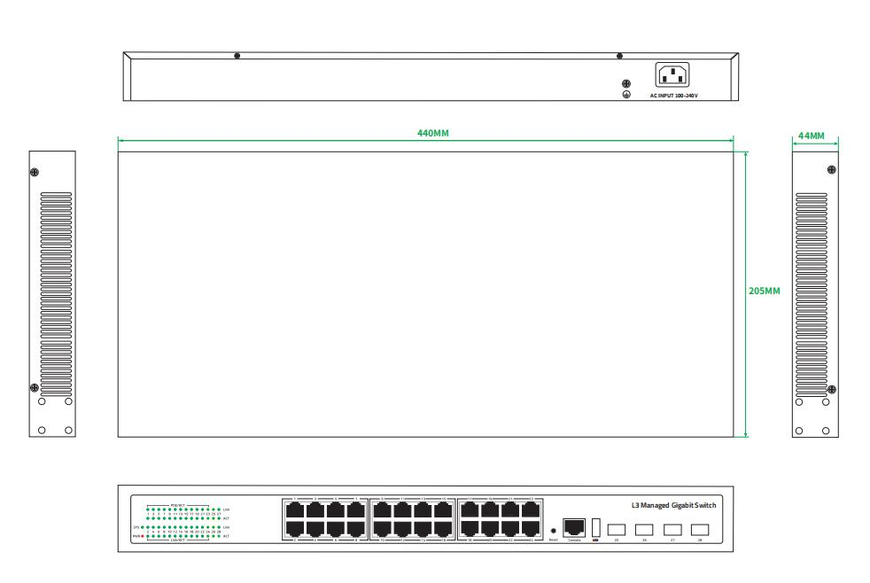 24-Port Gigabit Managed Ethernet Switch 10G SFP+ Uplink AC Powered CE Fanless