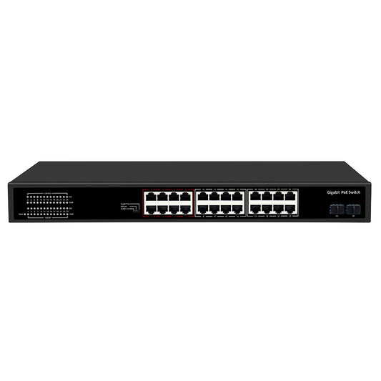 24 Port Gigabit PoE Switch SFP Fiber Uplink 300W PoE 15.4W/30W Rackmount Design