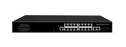 16 Port Managed PoE Switch Gigabit Fiber L2/L3 Manageable 300W PoE AC Powered