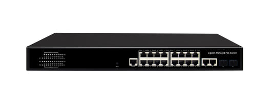 16 Port Managed PoE Switch Gigabit Fiber L2/L3 Manageable 300W PoE AC Powered
