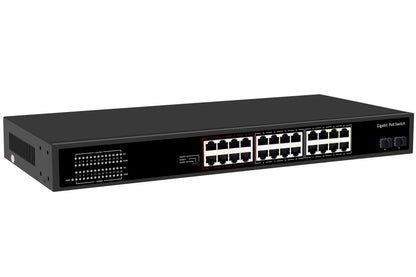 28-Port Gigabit PoE Switch SFP Fiber Unmanaged Fanless 400W Budget Rack Mounted