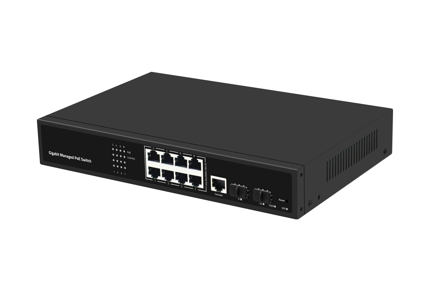 10-Port Full Gigabit Managed PoE Switch 120W 1G SFP Fiber Rack Mounted CE