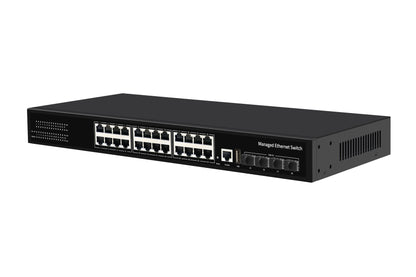 24-Port Gigabit Managed Ethernet Switch 10G SFP+ Uplink AC Powered CE Fanless