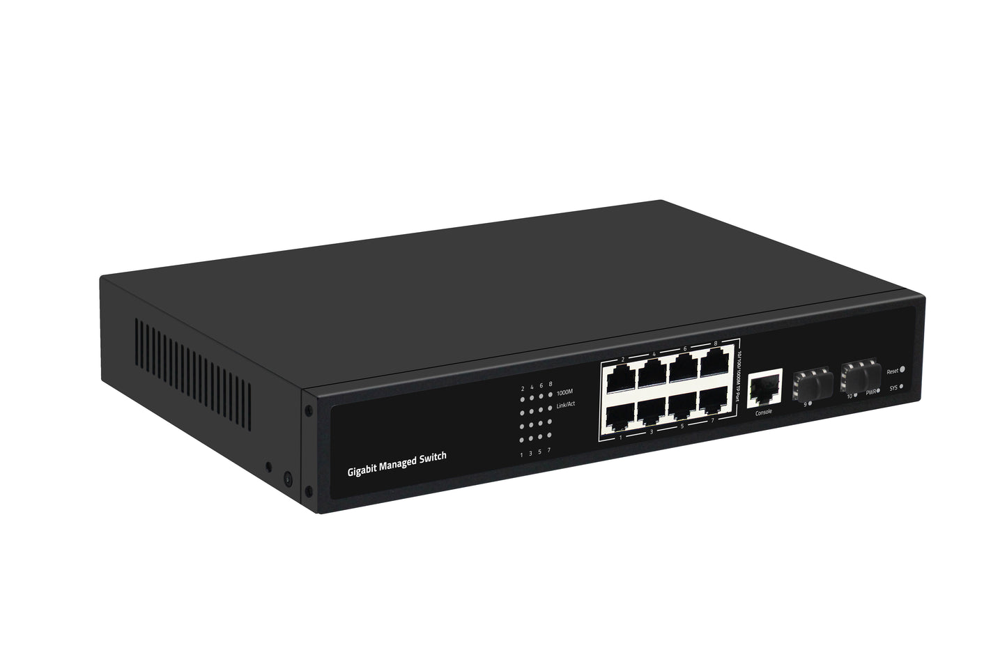10-Port Full Gigabit Managed Ethernet Switch CCTV VLAN Fanless AC Input CE