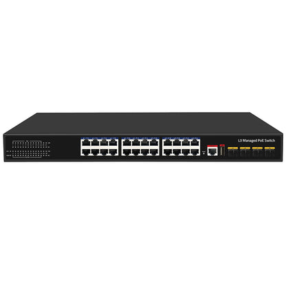 28 Port L3 Managed PoE Switch 10G Fiber Core Network 400W PoE Power Fanless