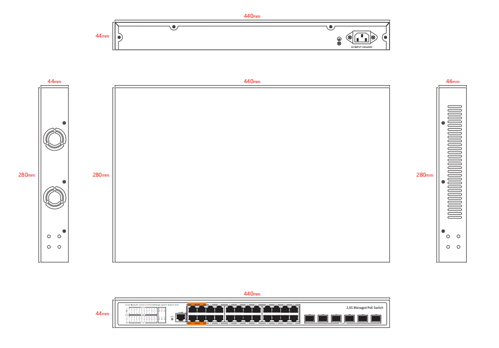 24 Port 2.5G PoE Switch L3 Managed With 10G Uplink 400W PoE AC Powered Fanless