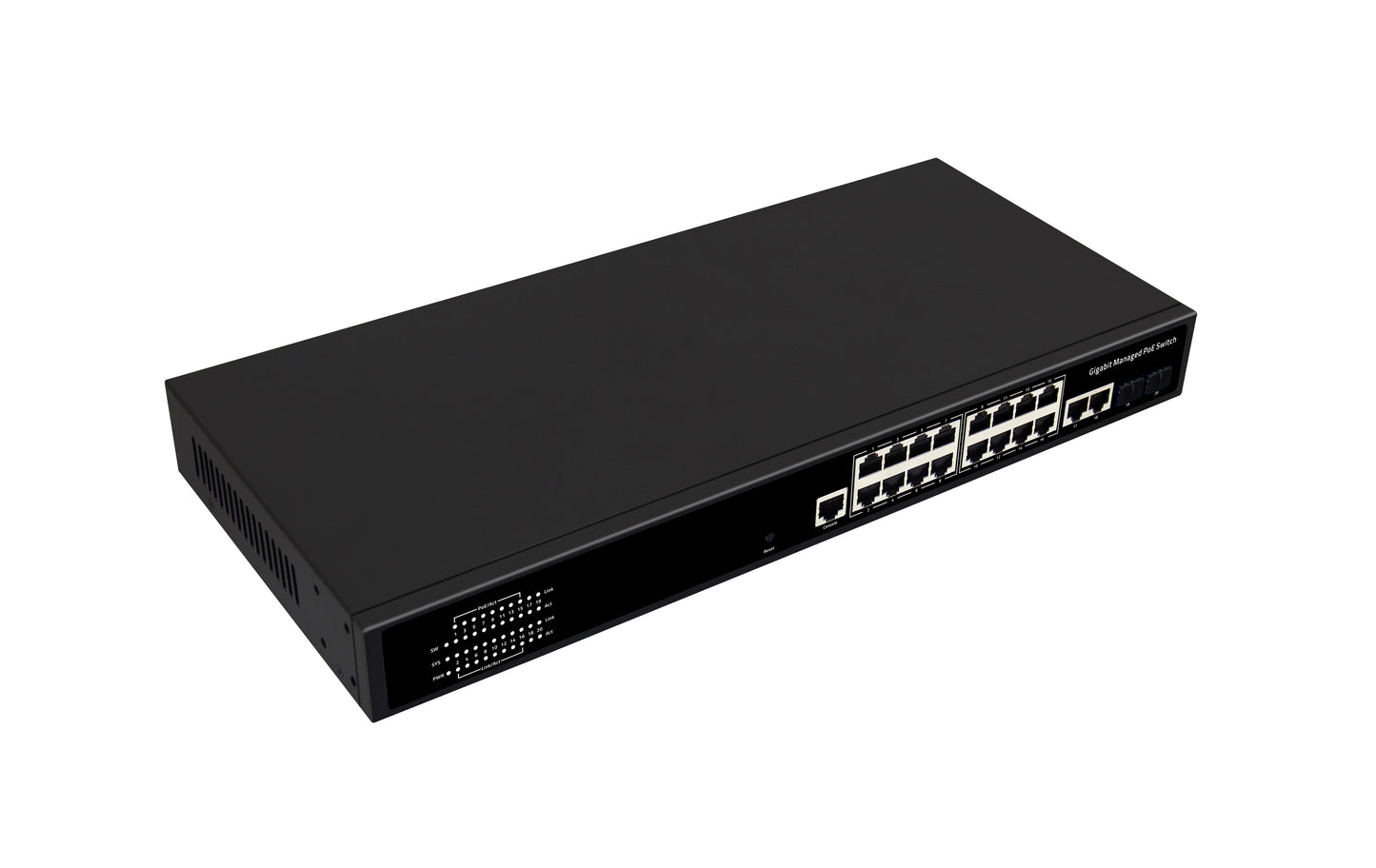 16 Port Managed PoE Switch Gigabit Fiber L2/L3 Manageable 300W PoE AC Powered