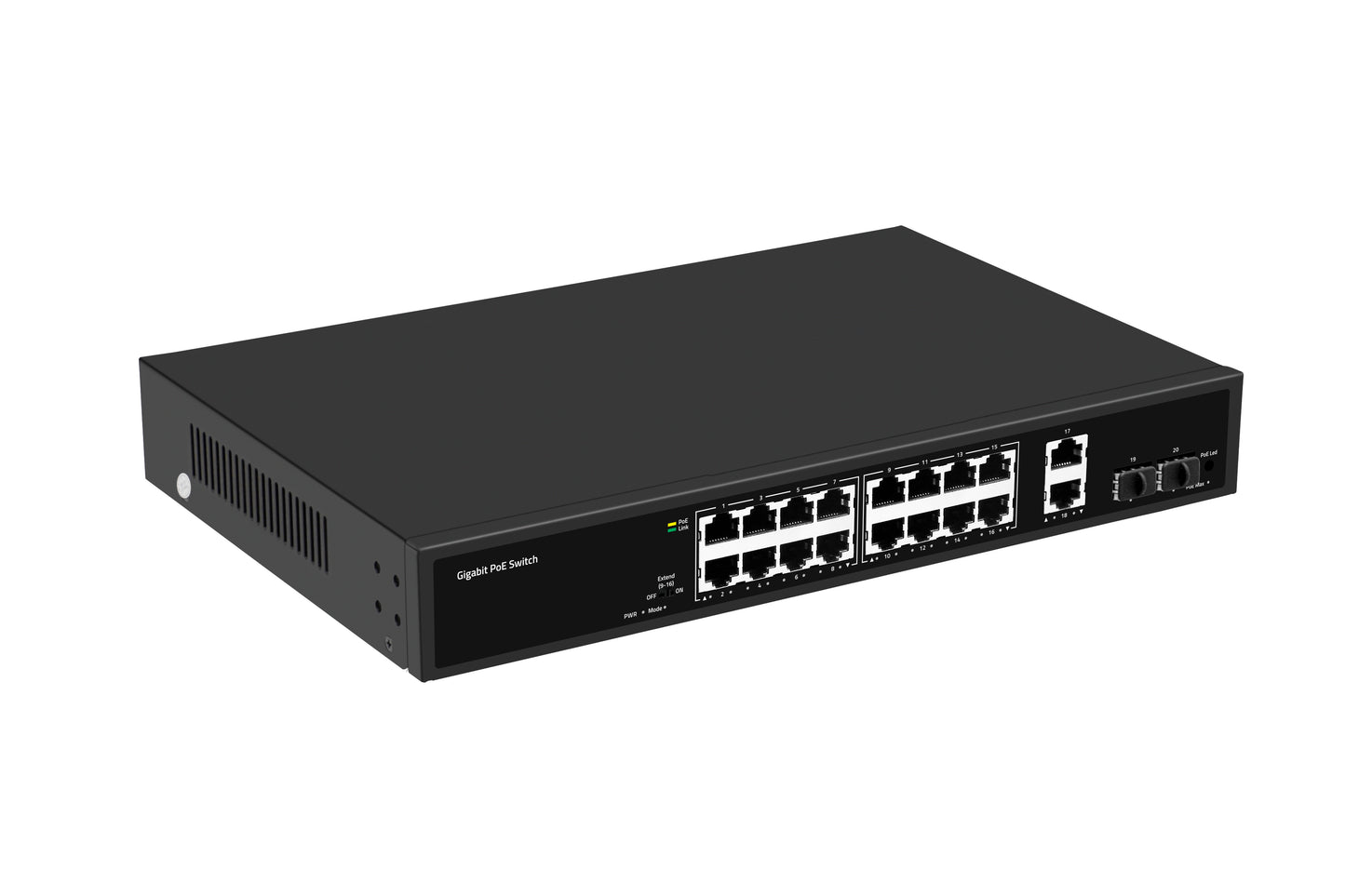 Olycom 20-Port Full Gigabit PoE Fiber Switch 200W/300W PoE AC Powered Fanless CE