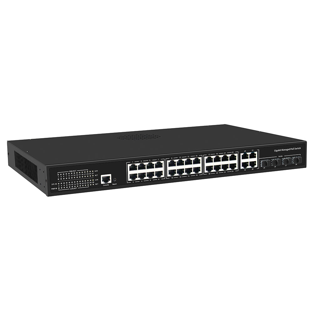 28-Port Gigabit PoE L2 L3 Managed Switch with 4 Combo SFP/RJ45 400W PoE Budget